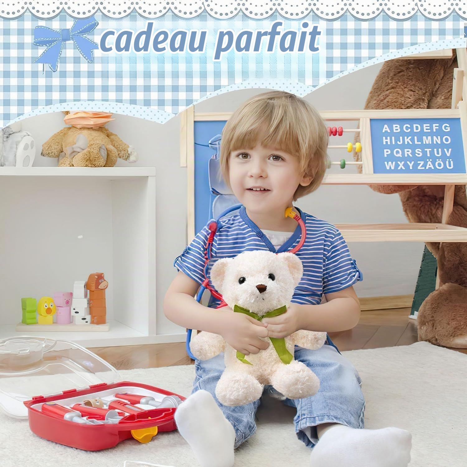 MALLOOM 10 pièces de Petits Ours en Peluche avec nœuds détachables, Ours en Peluche de 25 cm, Jouets en Peluches pour fête prénatale, Cadeau d’Anniversaire, décorations de fête (Kaki, Blanc)