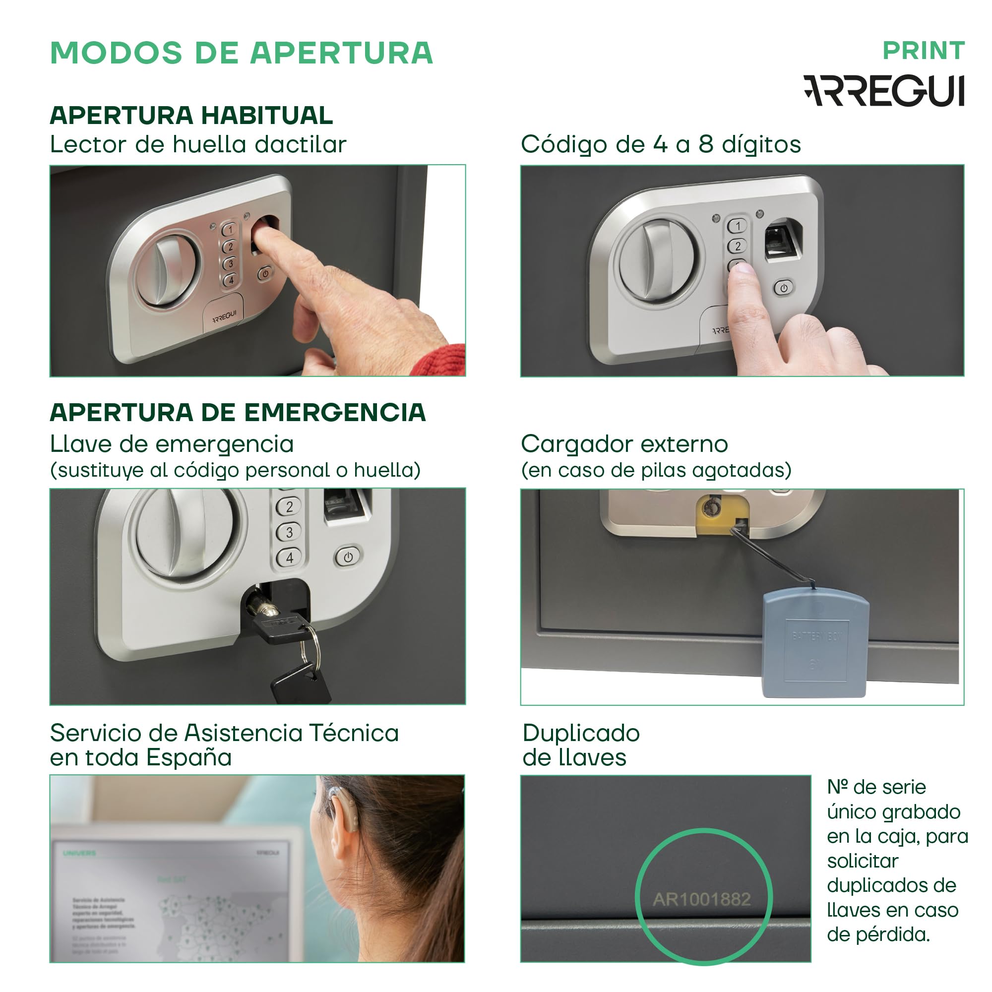 ARREGUI Print 141520 Caja fuerte de empotrar a pared con apertura mediante huella dactilar o con codigo|Caja de seguridad con lector biometrico para casa y hogar|Fundo extensible 26 x 35 x 15/25 cm