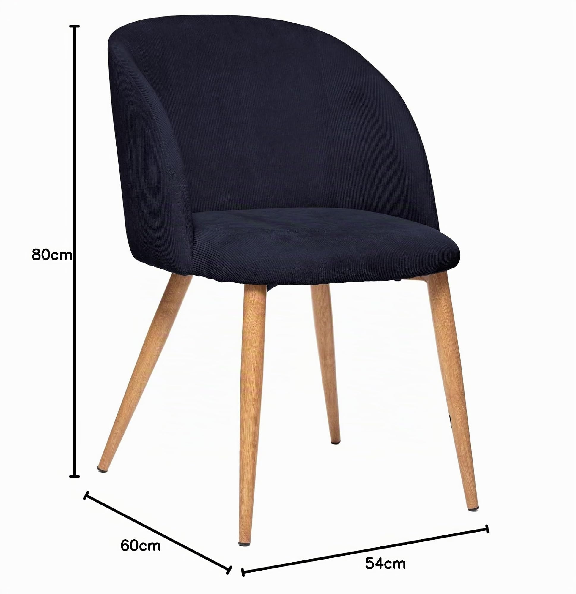 Chaise Fauteuil de Table en Velours côtelé Bleu Encre et Pieds en métal - Atmosphera