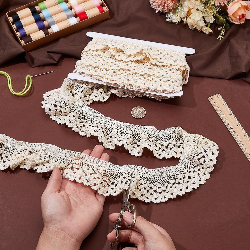 PH PandaHall 5yds Beige Elastic Lace Trim Cotton Scallop Edge Ribbon 2 inch Frilly Trim Delicate Stretch Lace Ribbon for DIY Craft Sewing Project Scrapbooking Gift Wrapping Wedding Decoration