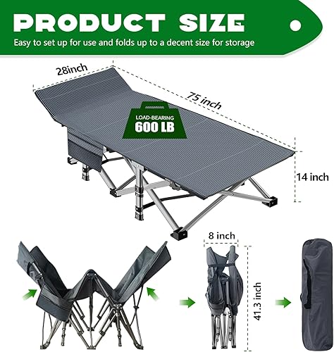 Miniatura 6 de Barbella Catre plegable para campamento, catre plegable para adultos, catre de dormir portátil con colchón plegable para exteriores, catres de