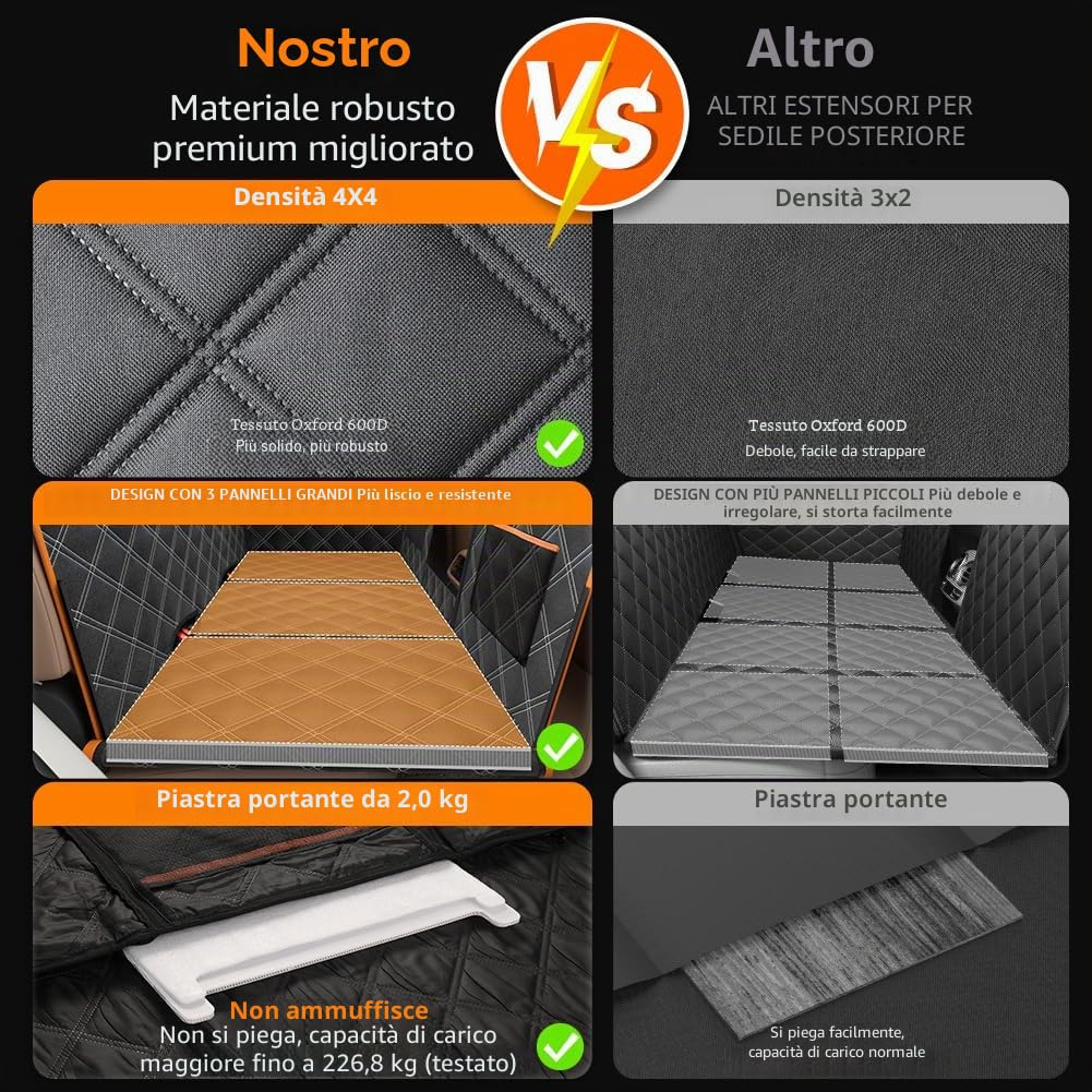 KYG Coprisedile per Cani Con Fondo Rigido, Estensore per Sedile Posteriore, Resistente, Antigraffio e Impermeabile, Telo per Auto e SUV Nero Arancione 132×62×40cm