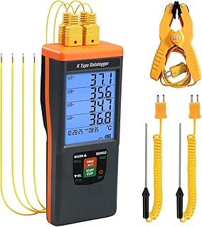 Data Logger Thermometer, Digital 4 Channel K Type Temperature Clamp (-328~2498℉),HVAC Thermometer Tester with 48,000 Groups Data Records,Audible/Visual Alarm