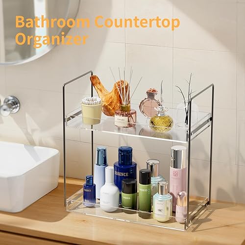Miniatura 4 de Organizador de encimera de baño, bandeja acrílica de 2 niveles, estante organizador de cuidado de la piel, soporte de almacenamiento para loción,