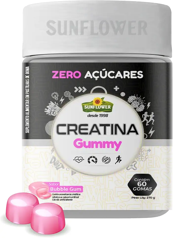Creatina Gummy | Creatina em Goma Monohidratada 60 un Sabor Bubble Gum – Praticidade e Sabor para Sua Performance - Sunflower