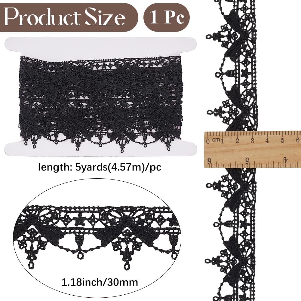 GORGECRAFT 5 Yards Bowknot Venice Crochet Lace Trim Embroidered Black Edging Trimmings Bow Edge Fabric Sewing Scallop Ribbon Decoration Applique Patch for Home Decor DIY Crafting Wrapping