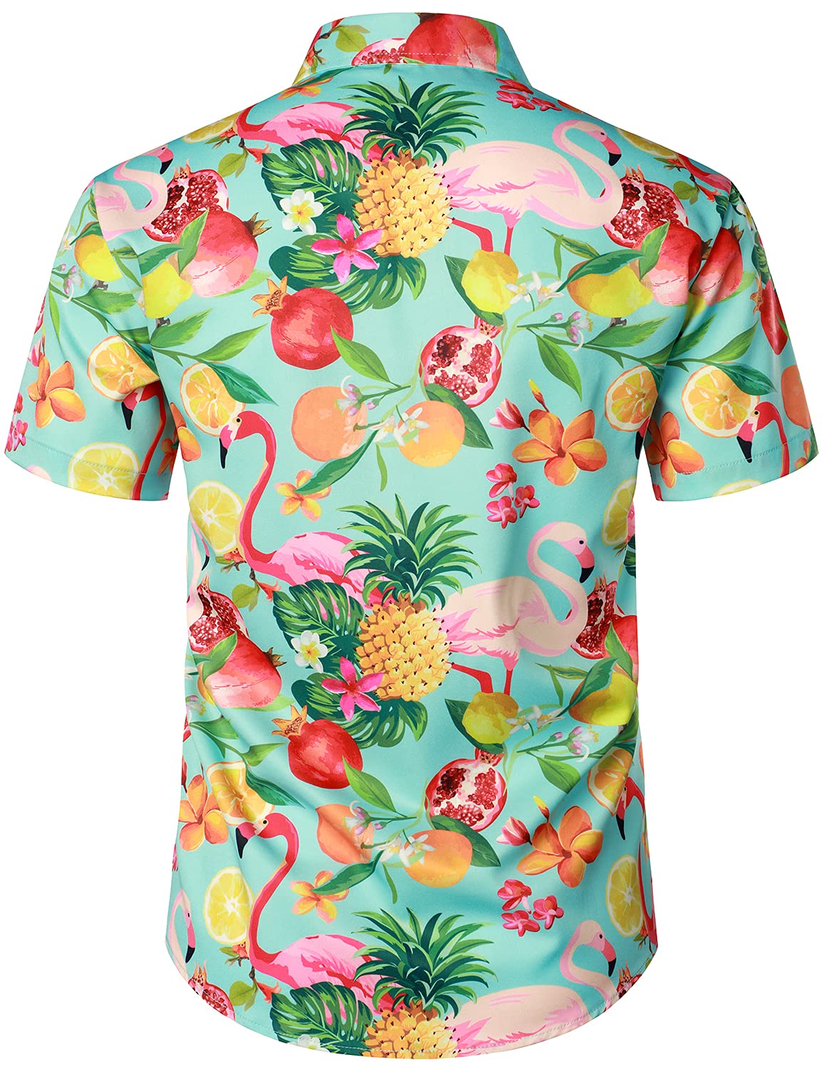 JOGAL Camicia hawaiana da uomo con fenicottero, a maniche corte e pantaloni corti, set da spiaggia