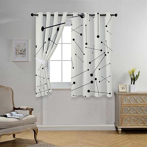 Miniatura 2 de Cortinas para Habitacion Blackout Black and White Lines Concise Doorway Curtain Boho Drapes 55Inch Width by 55Inch Length,2 Panels