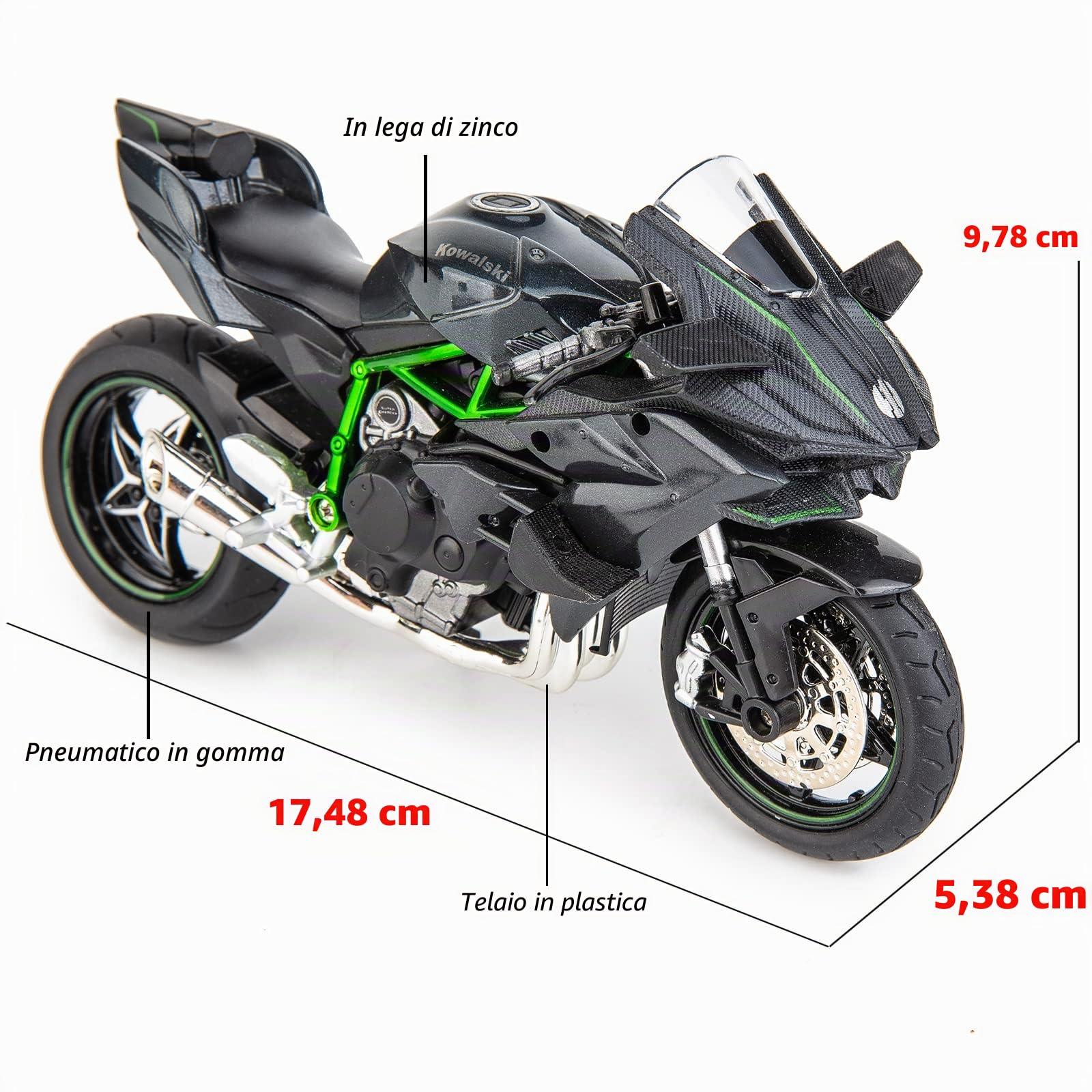 TGRCM-CZ Compatibile con Modello Kawasaki Ninja H2R 1:12, Sospensione e Ruota Gratis, Auto Giocattolo, Collezione Moto, Regalo Nero