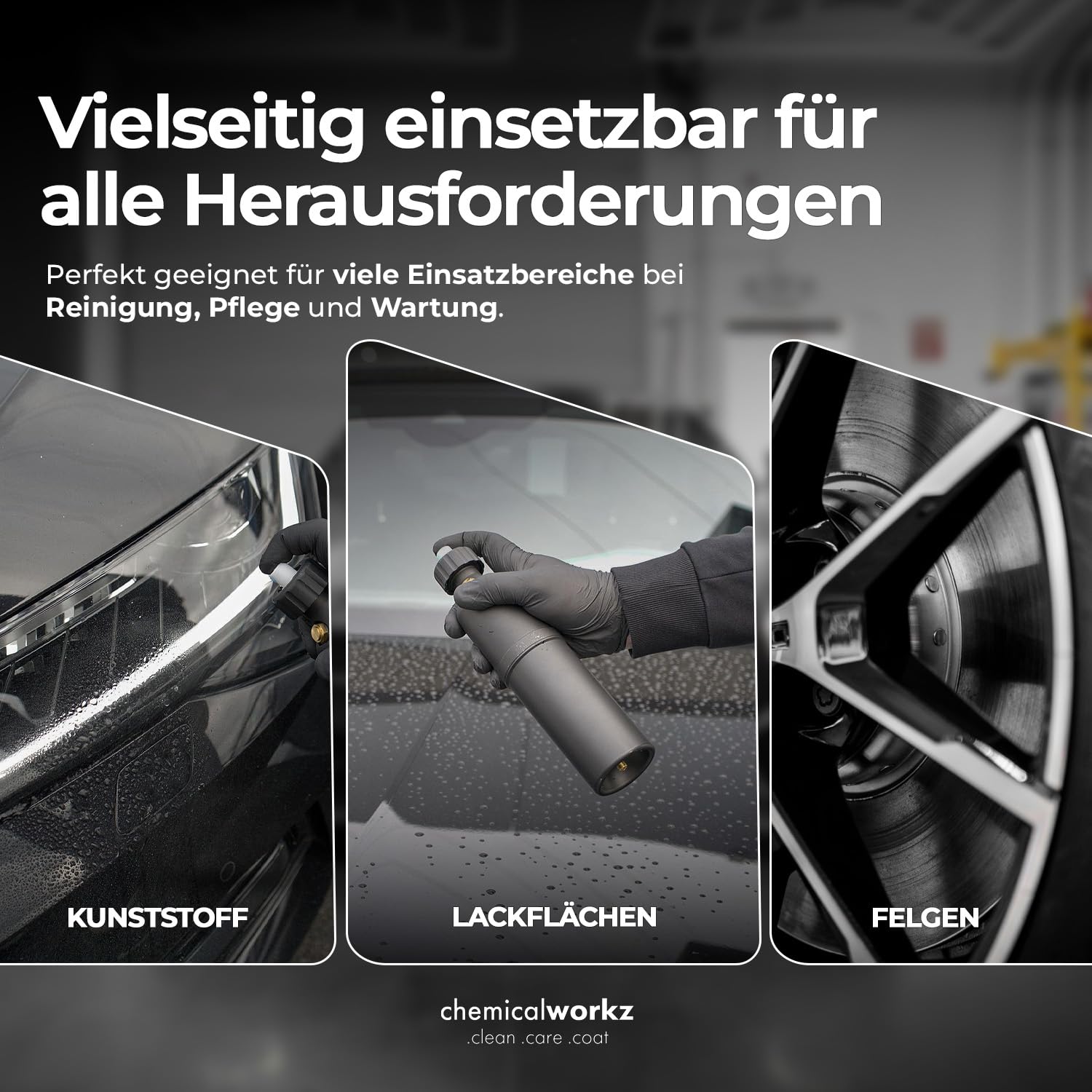 chemicalworkz Druckluft Sprühflasche 200 ml | Refill Pressure Sprayer mit 8 bar, Sicherheitsventil und 2 Düsen für Sprühnebel & Punktstrahl | Wiederbefüllbares Drucksprühgerät für Auto & Werkstatt