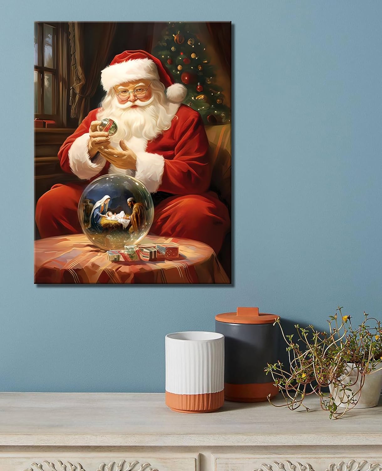 GLOKAKA Santa Claus Canvas Wall Art Print Winter Christmas Poster Wall Decor Santa Claus HD Prints Picture Artwork Modern Family Bedroom Decor,Ready to Hang