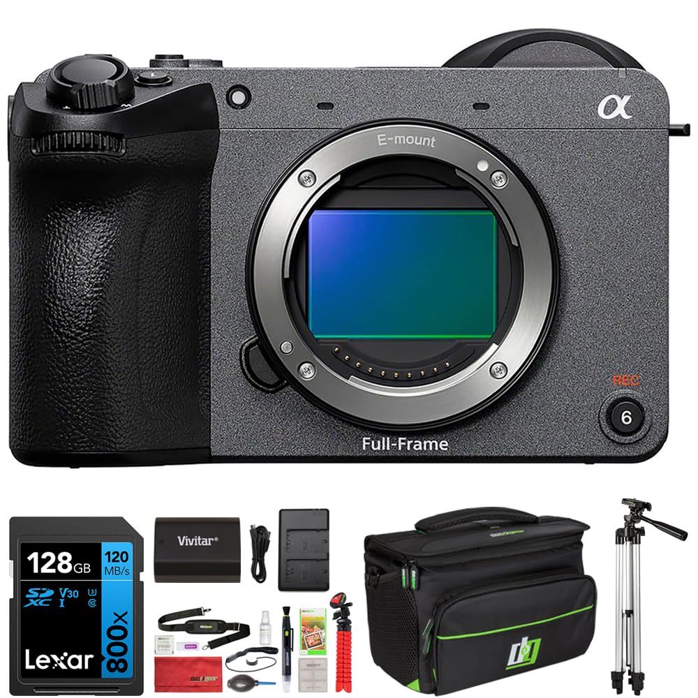 Sony Cinema Line FX2 Full-Frame Camera (Body Only) ILME-FX2B Bundle with Lexar 128GB SDHC Memory Card, FZ100 Battery, Battery Charger, Deco Photo Camera Bag with Accessories and 50" Tripod