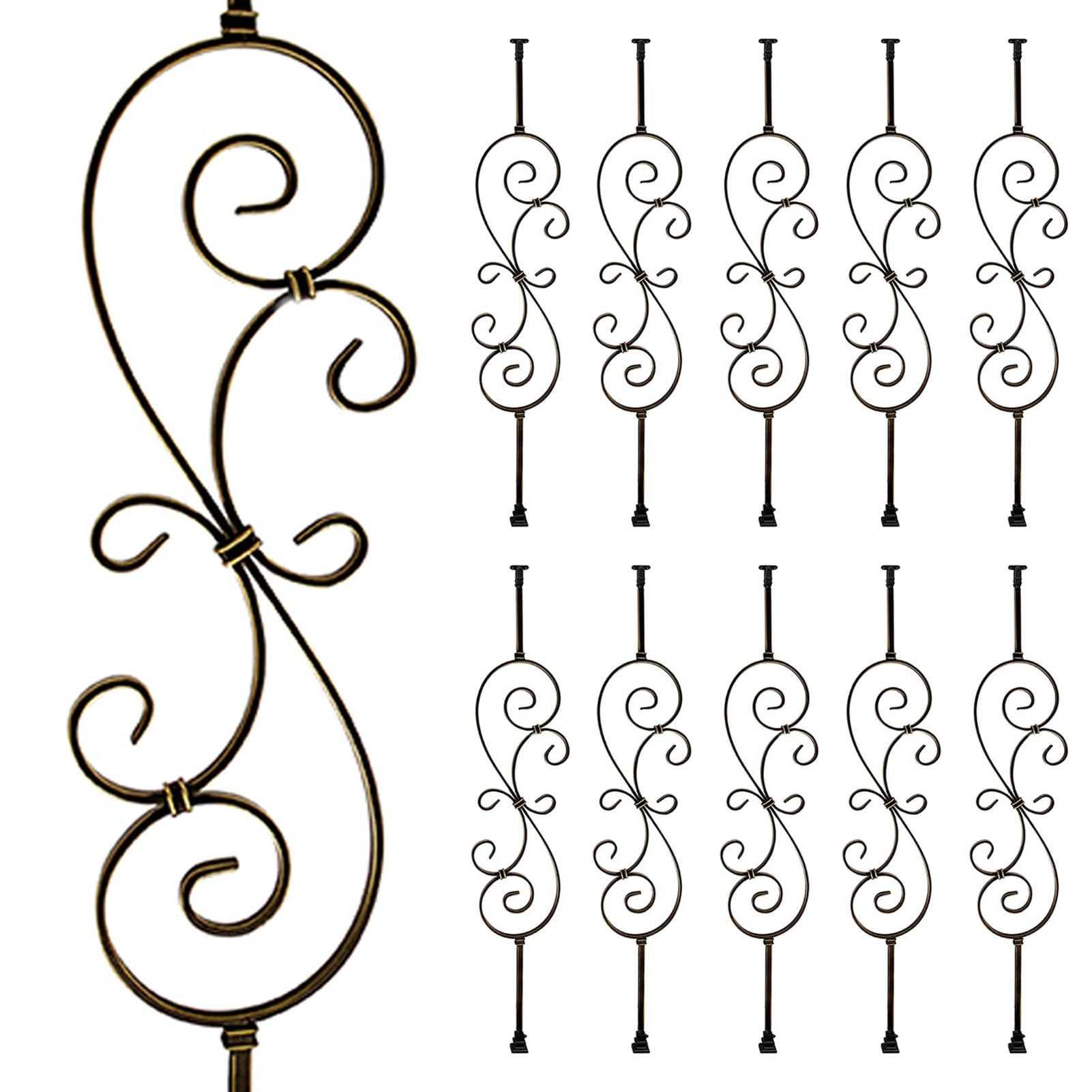 Balaustres de hierro para escalera sólidos juego ornamental con bases de diseño clásico scroll