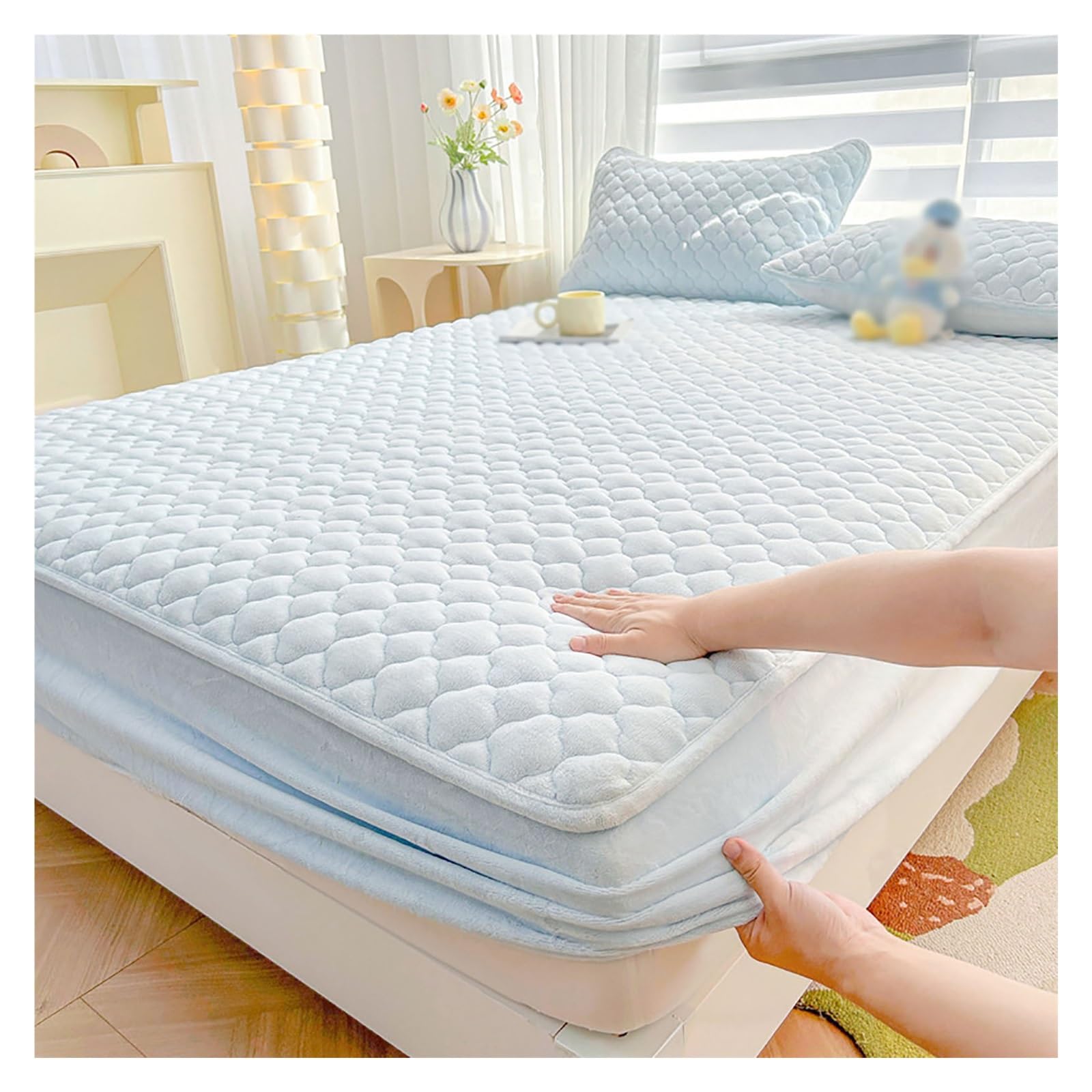 Drap-housse velours de lait 180x200 bleu marine contre les plis au lit