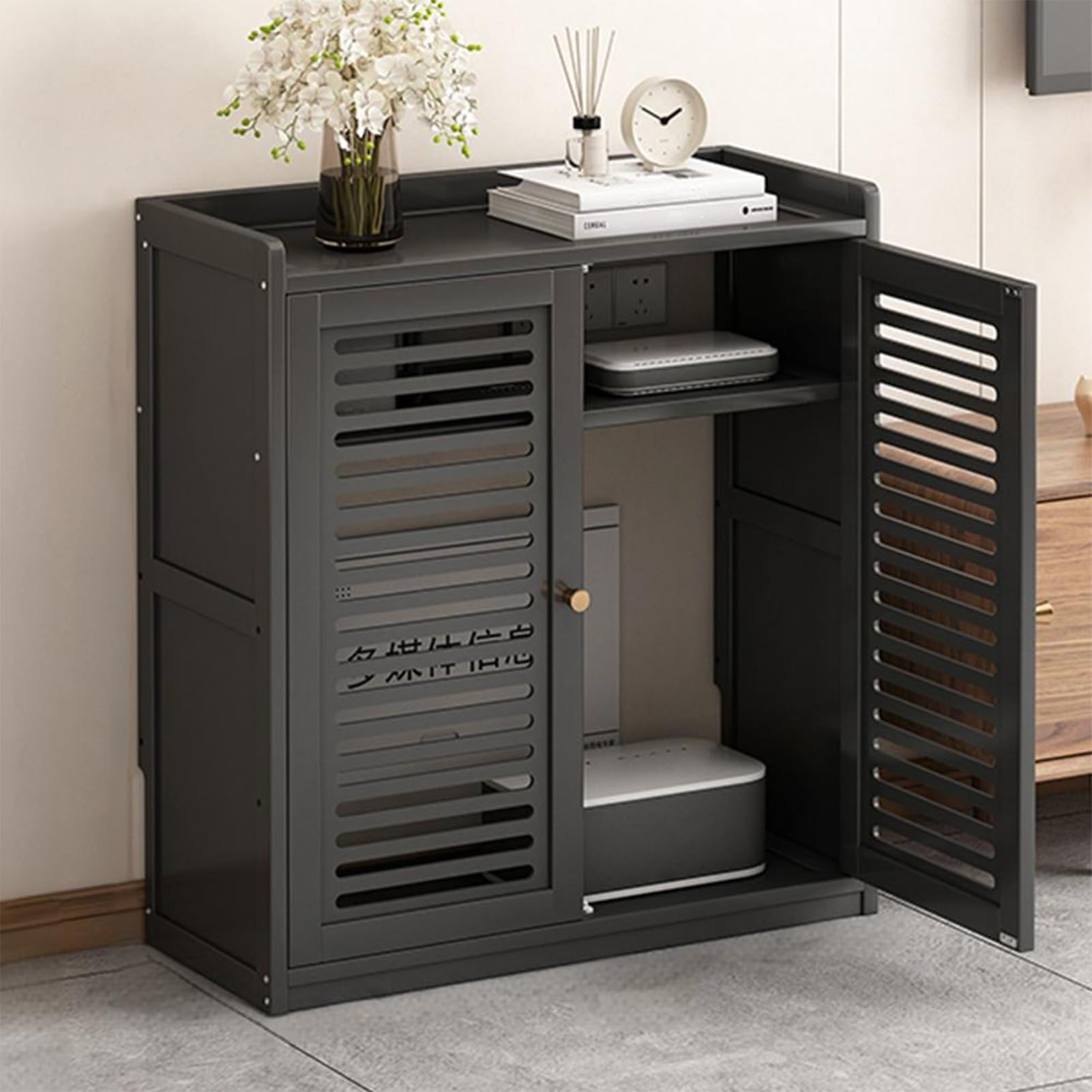 Rangement routeur WiFi noir grand modèle pour cacher câbles