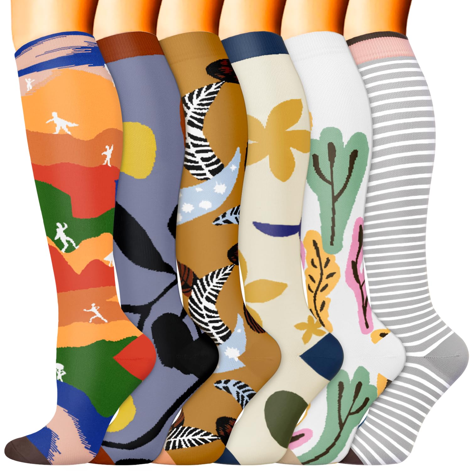 sooverki Compression Socks for Women & Men 6 Pairs is Best Supportive Knee High Stockings for Circulation, Travel, Nurses, 04 Assorted 2, Large-X-Large-picture-26