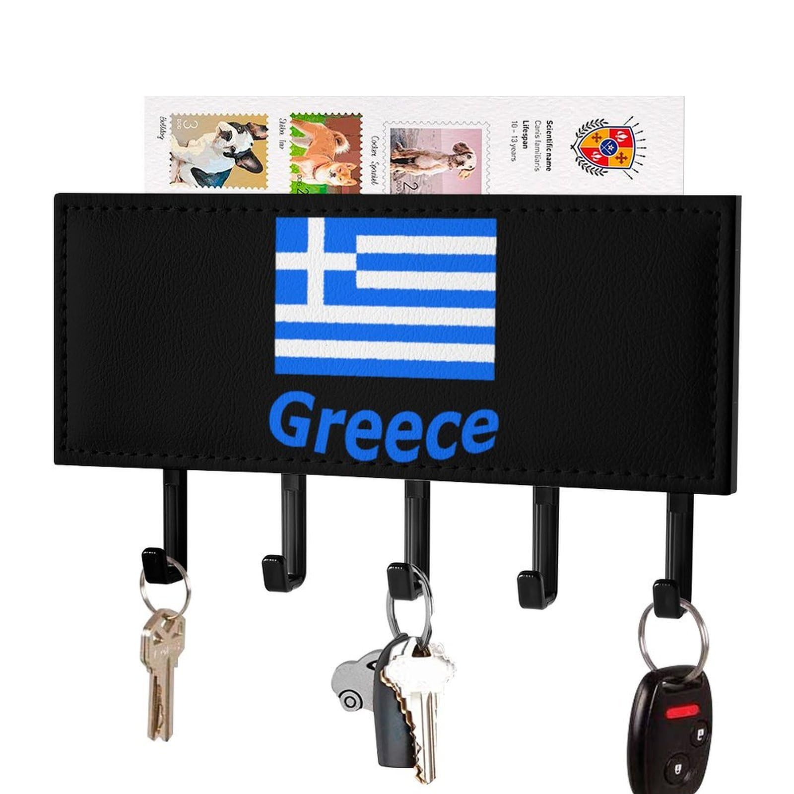 NCLQVJXZKHW Greece Flag Key Holder with 5 Hooks Key Hooks Wall Mounted Key Racks Key Hanger Organiser Shelf