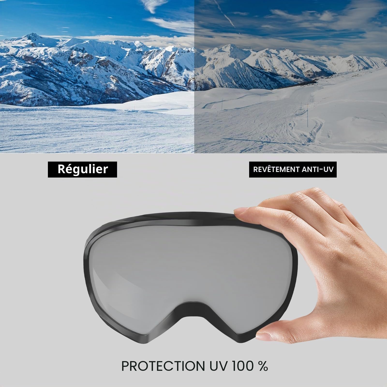 Masque de ski pour hommes, femmes et adolescents, anti-buée, masque de ski d'hiver avec étui à lunettes portable