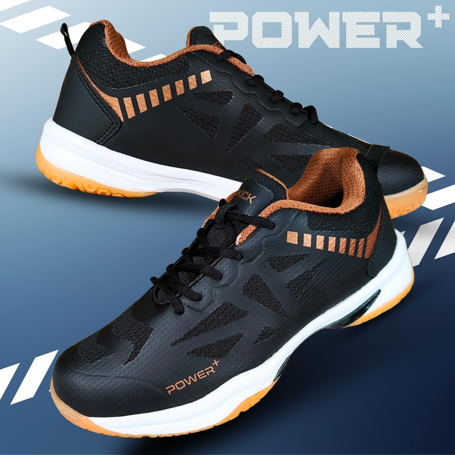 Prokick Men's Power Plus Non Marking Badminton Shoes | Lightweight & Durable Badminton Shoes | Also Perfect for Squash, Table Tennis, Volleyball, Basketball & Indoor Sports black/gold-11 UK 3