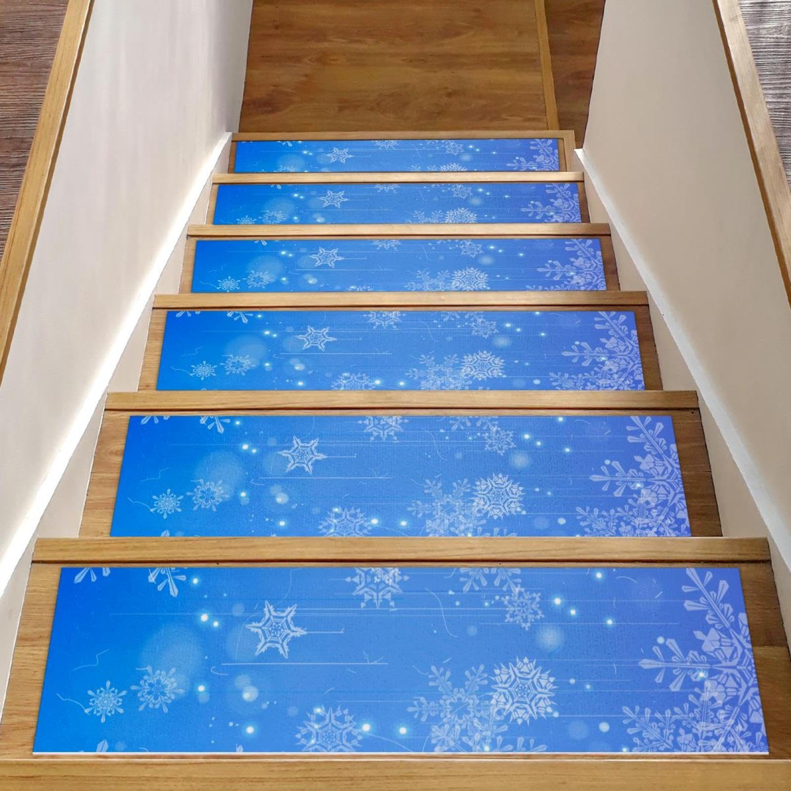 Peldaños de nieve alfombras azules de alta resistencia para escaleras de madera