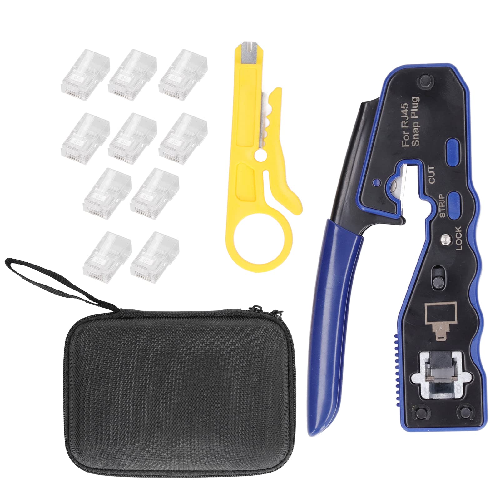 Pince à sertir pour câble réseau | Pince à dénuder et coupe-fil en acier à haute teneur en carbone | Pince à sertir RJ45 pour câbles Cat5 Cat6/installation Ethernet | 10 têtes en cristal