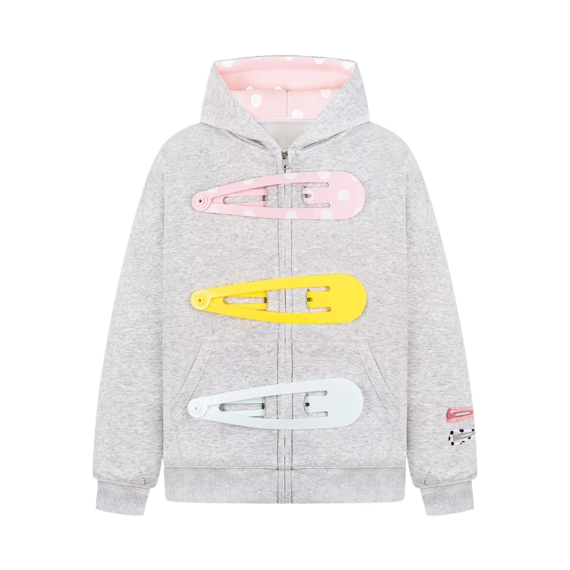 Y2K Damen-Kapuzenjacke mit Reißverschluss, gepunktet, große Haarspangen, Oversize, Harajuku, lässige Kapuzenjacke, Streetwear