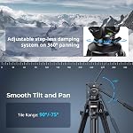 SmallRig Lightweight Video Tripod Kit with 360° Fluid Head, 62'' Aluminum Alloy Camera Tripod with QR Plate, Lift Rope, Load up to 6.2lb for DSLR, Camcorder, Cameras AD-50Lite - 4684