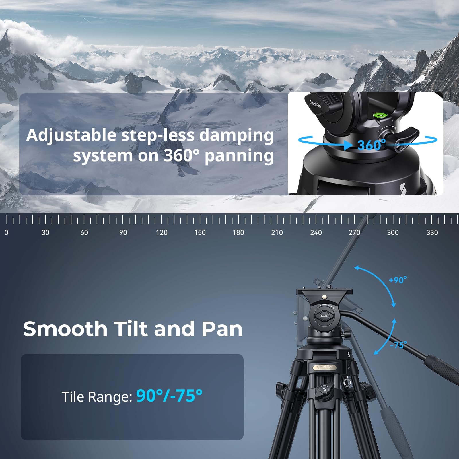 SMALLRIG 158CM / 62" Videostativ mit 360° Fluidkopf, leichtes Kamerastativ aus Aluminiumlegierung mit QR-Platte & Hebeseil, für DSLR Camcorder Kameras, 5kg / 11lbs Tragkraft, AD-50Lite - 4684