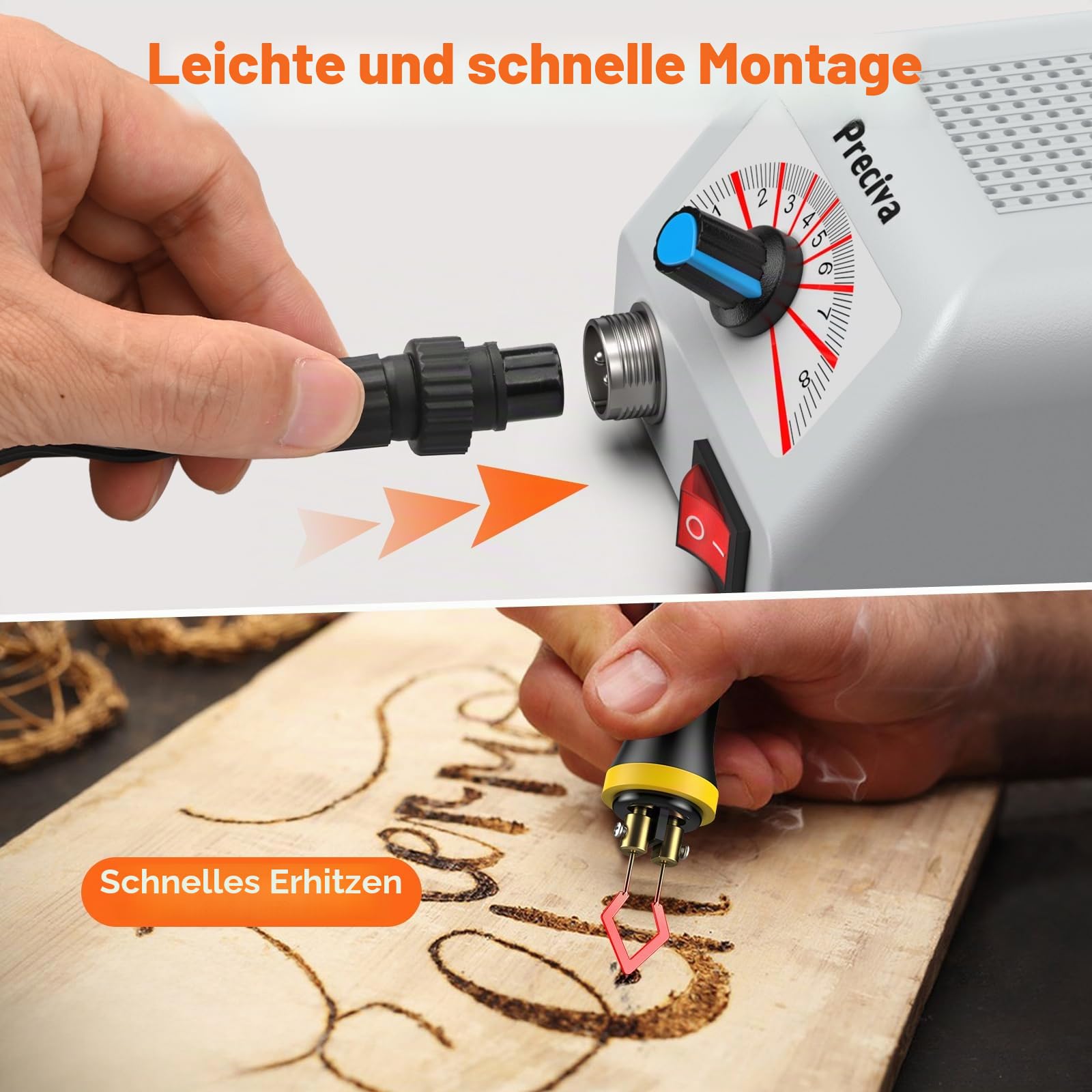 Brandmalstation, Preciva Brandmalerei Set Bastelset Lötstation Lötkolben Set Brennkolben 25W mit 30tlg Lötspitzen, einstellbare Temperatur 200℃ - 800 ℃ Holzbrennstation, Brandmalkolben für Holz, Leder