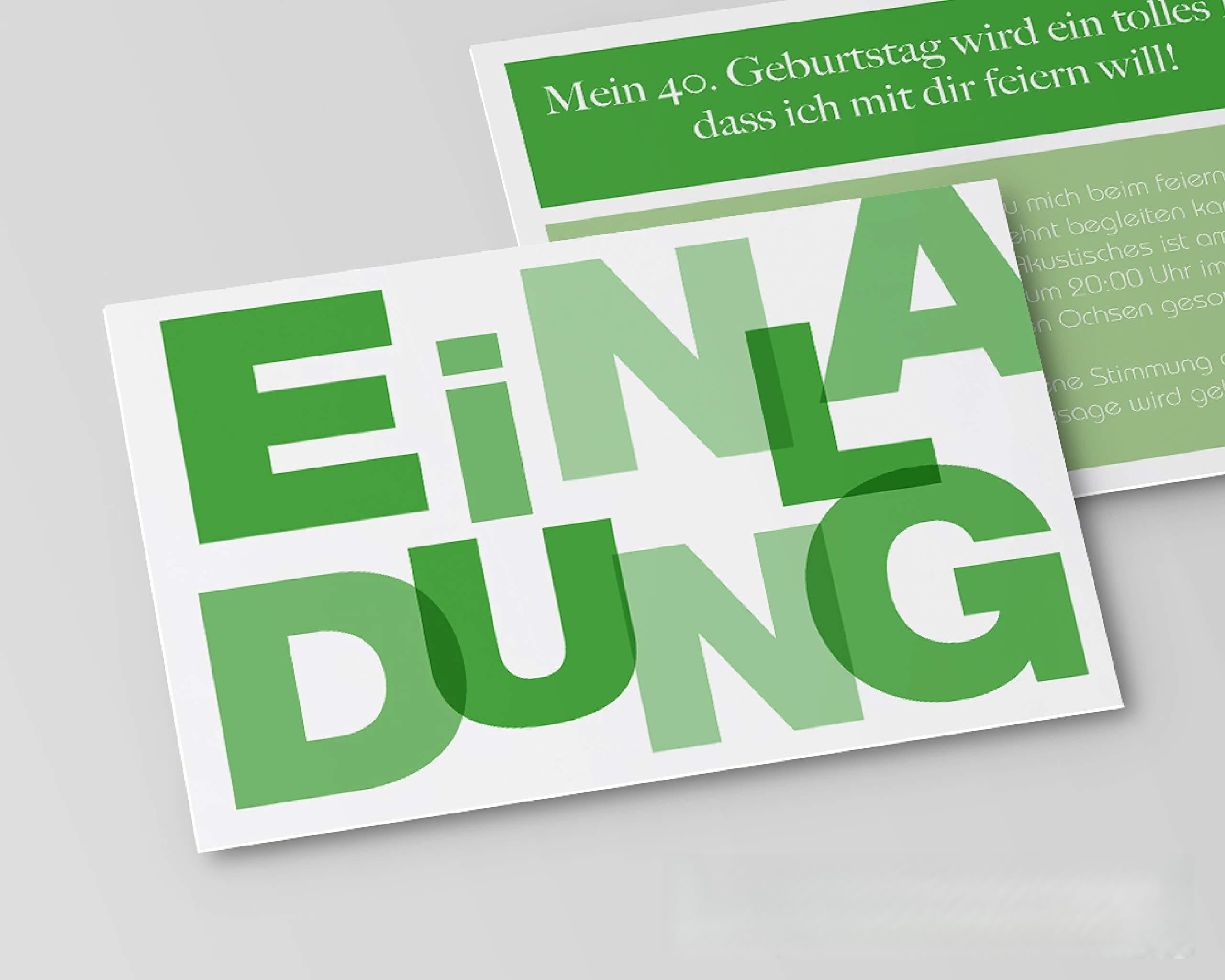 Cartes d'invitation d'anniversaire pour un anniversaire - Lettres de grande taille pour tous les ans, vert, 40 Stück