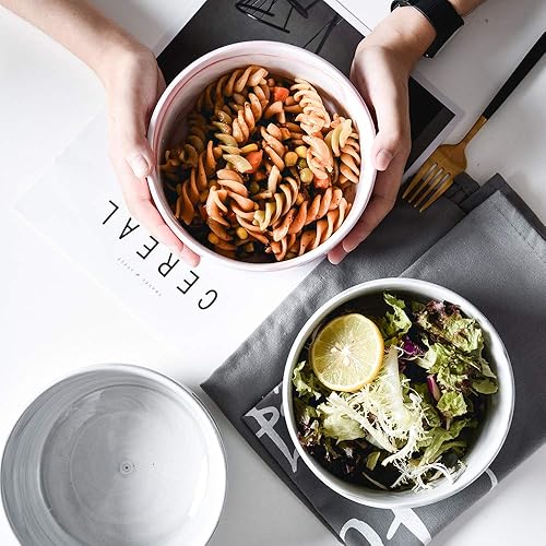 Miniatura 7 de Yundu Juego de 3 cuencos de porcelana de mármol gris de 28 onzas para helado, postre, cereales, pasta, microondas y lavavajillas
