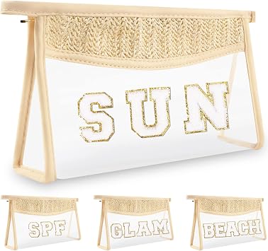 izuzta Boho Clear Makeup Letter Patch Makeup Bag Pouch for Women Girls, Sun