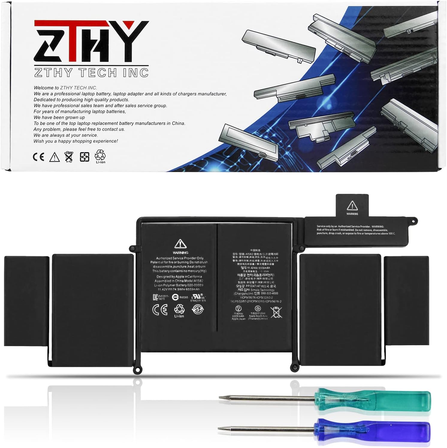 ZTHY A1493 A1582 A1502 Laptop Battery for MacBook Pro Retina 13 inch Early 2015 Mid 2014 Late 2013 ME864 ME865 MF839 MF840 MGX9211.42V 74.9Wh