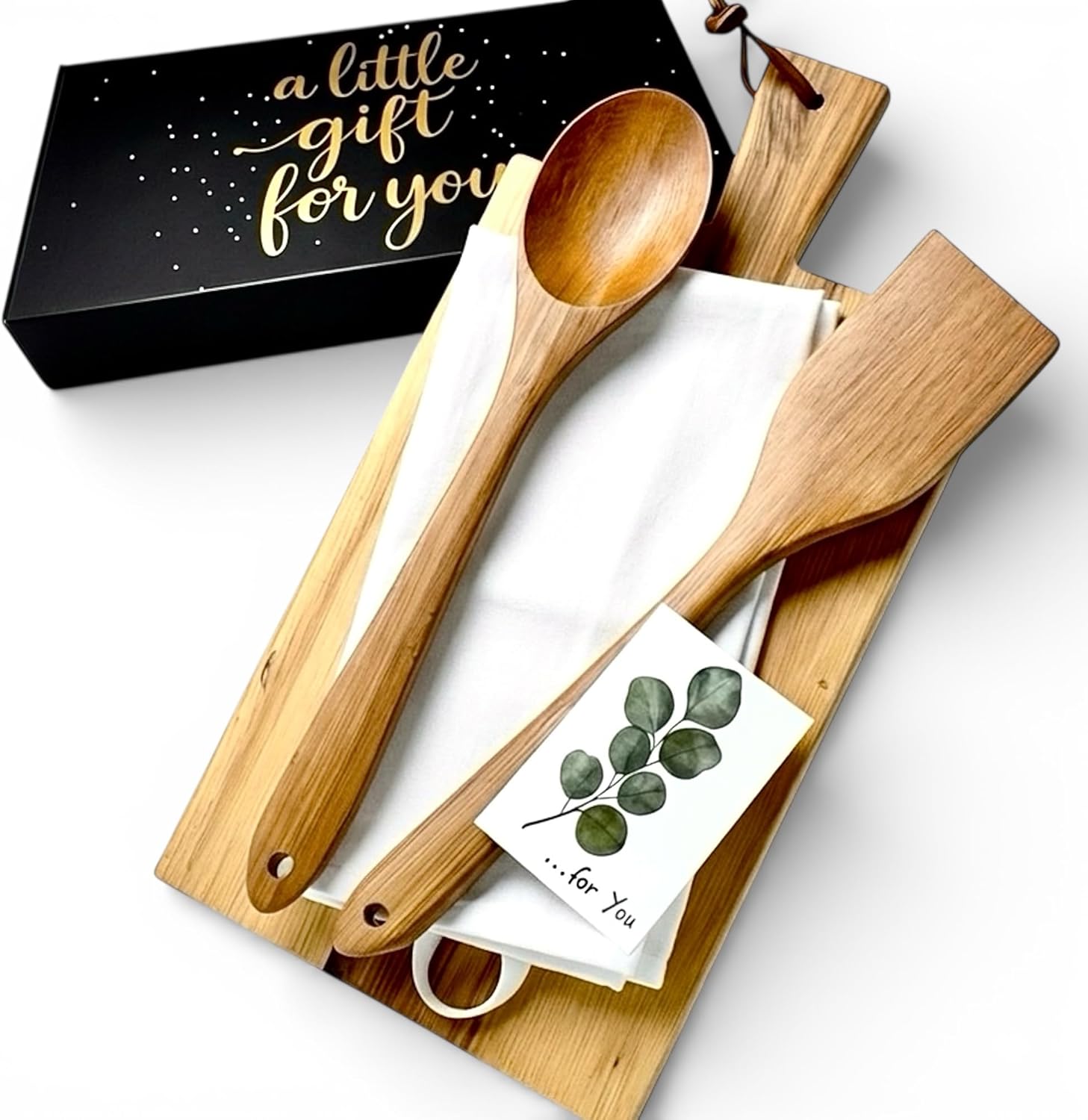 Home Warming Gifts New Home – Closing Gifts for Home Buyers – House Warming Gifts New Home – Ready-to-Give Hostess Gift Box with Acacia Cutting Board, Bamboo Utensils, Kitchen Towel & Gift Card