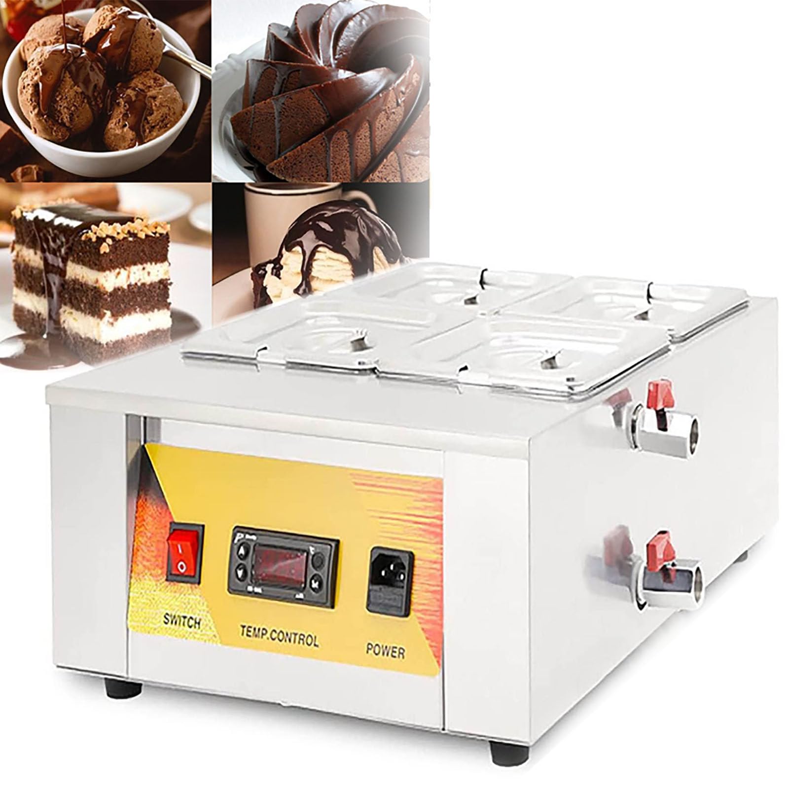 Commercial Chocolate Melting Oven, 1500w Electric Chocolate Melting Machine, Temperature Adjustable 50-100?, Suitable for Coffee Shop and Cake Shop, Four Cylinders