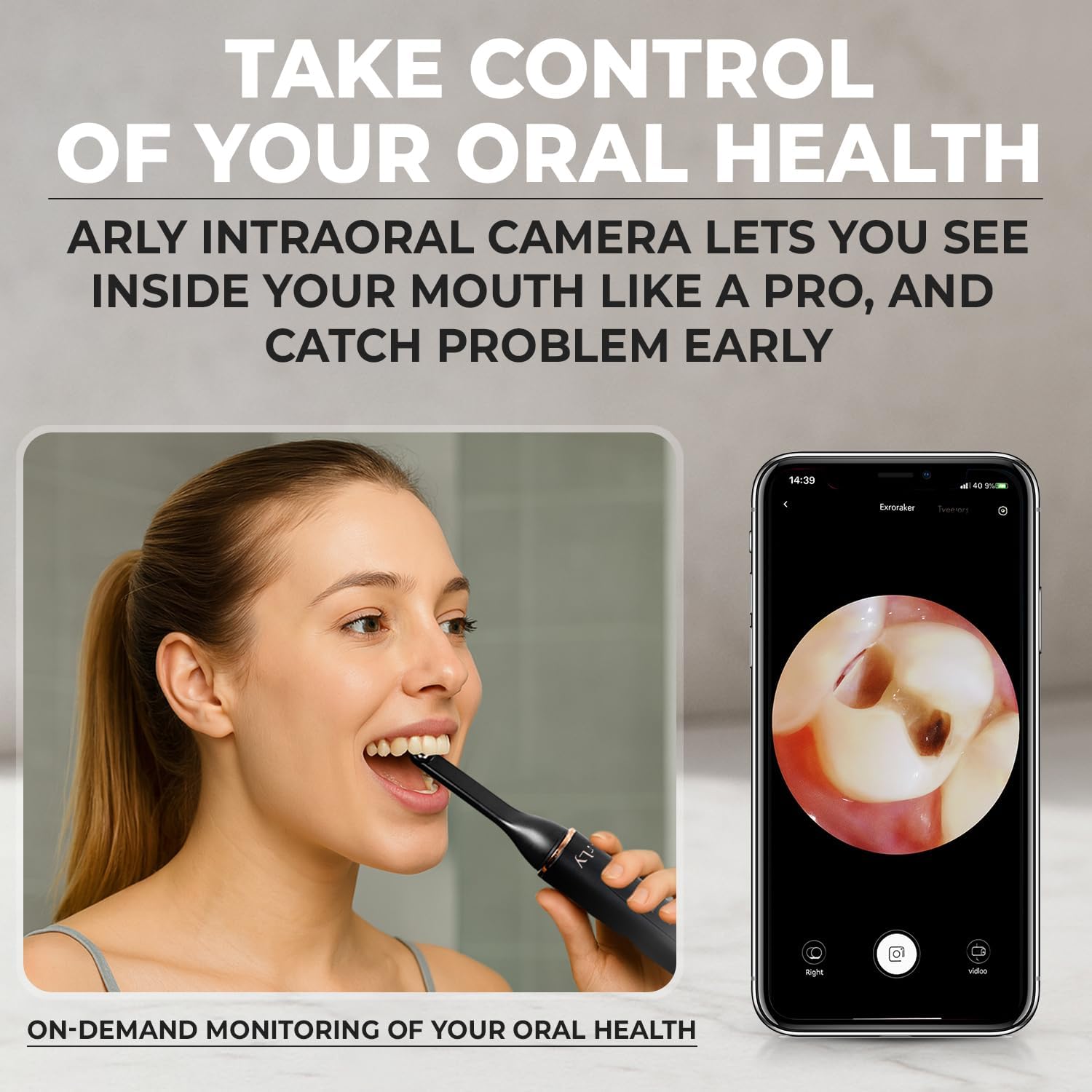 Arly Cam-Brush 1 - Wireless Intraoral Camera & Sonic Electric Toothbrush for Adults - Black
