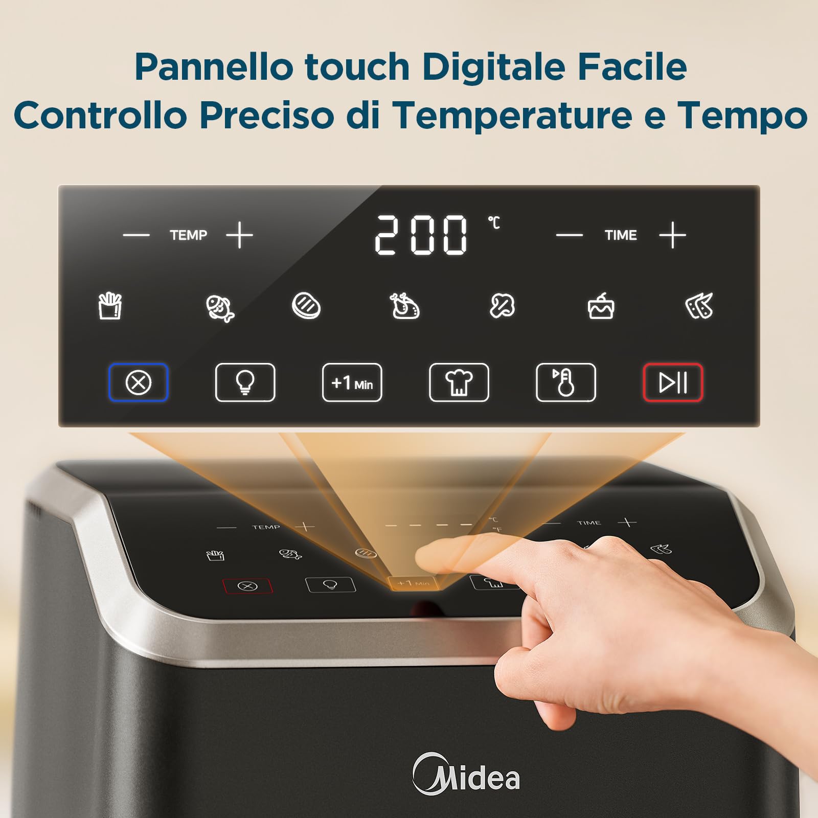 Midea Friggitrice Ad Aria 5L Cestello Vetro Trasparente e Luce, Tecnologia HeatXpress, 90% Meno Olio, 10 Programmi Di Cottura, Air Fryer Risparmio Energetico e Tempo, Fino a 3-5 Persone