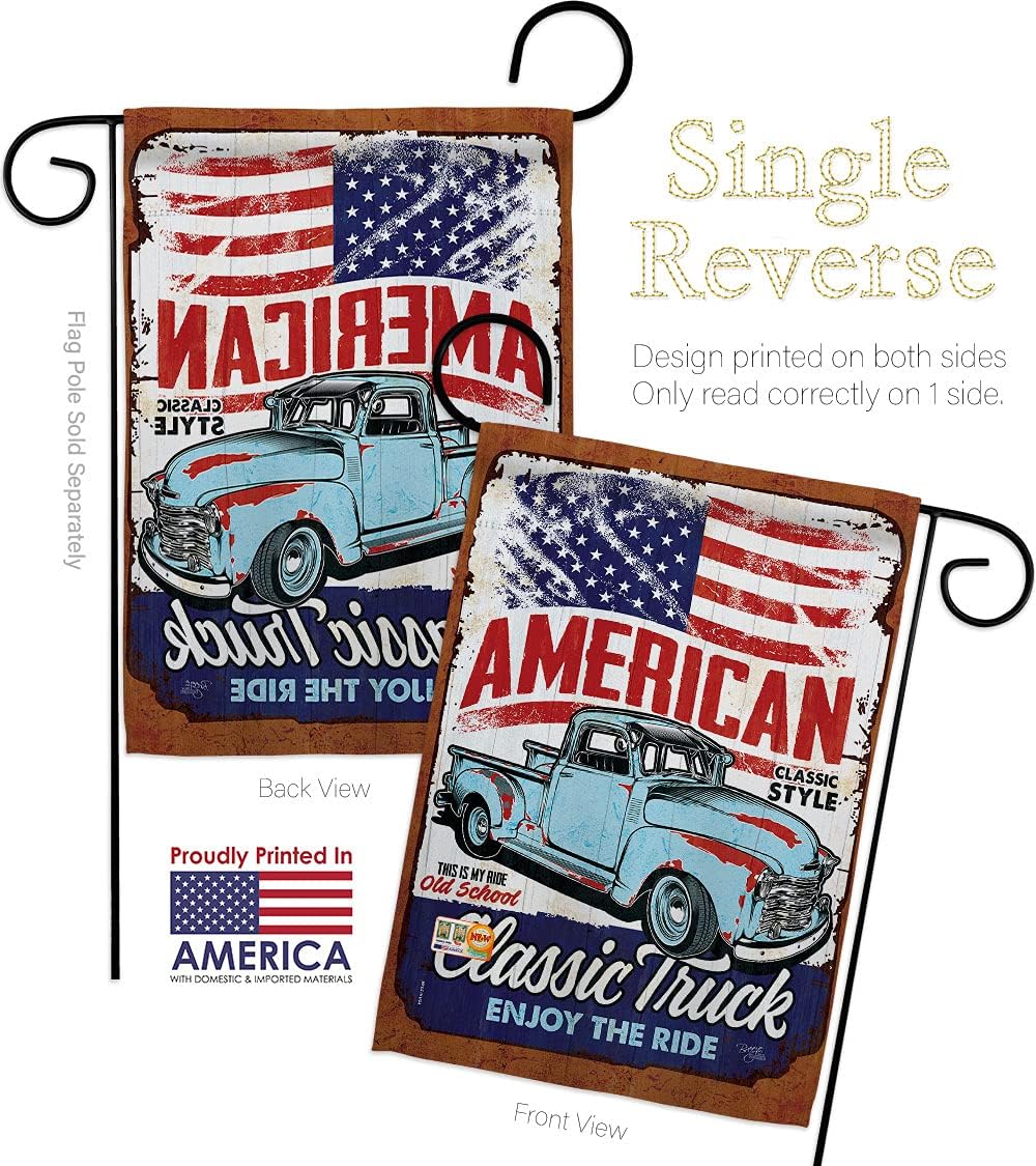 Classic Truck Garden Flag Set Wall Holder Interests Vehicle Retro Car Motorcycle Scooter Vintage Hobbies Leisure Small Decorative Gift Yard House Banner Made In USA 13 X 18.5
