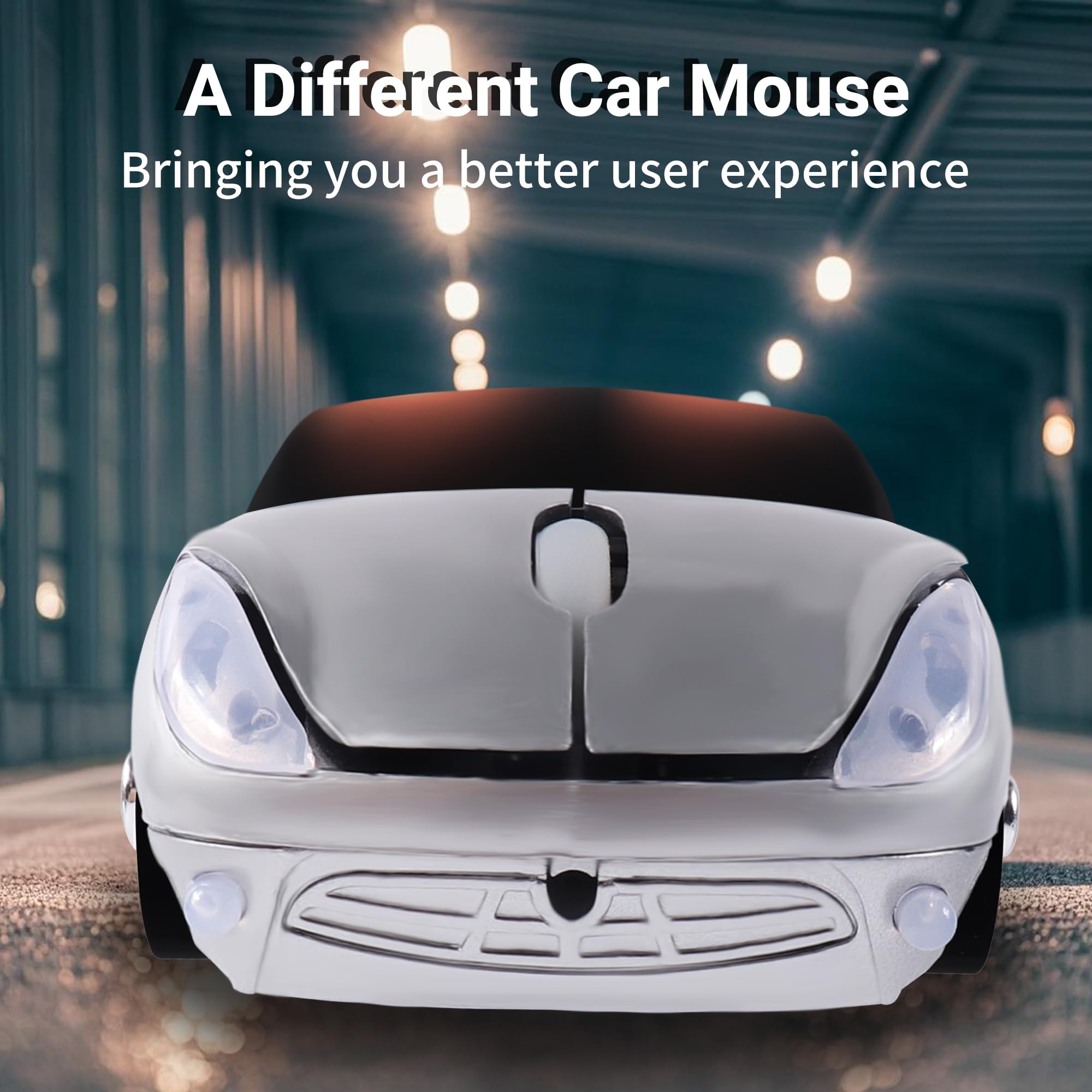 elec Space Ratón inalámbrico, ratón óptico ergonómico en forma de coche deportivo 3D, mini ratón para niños, mouse de computadora para computadora portátil con funda de mouse (plateado)
