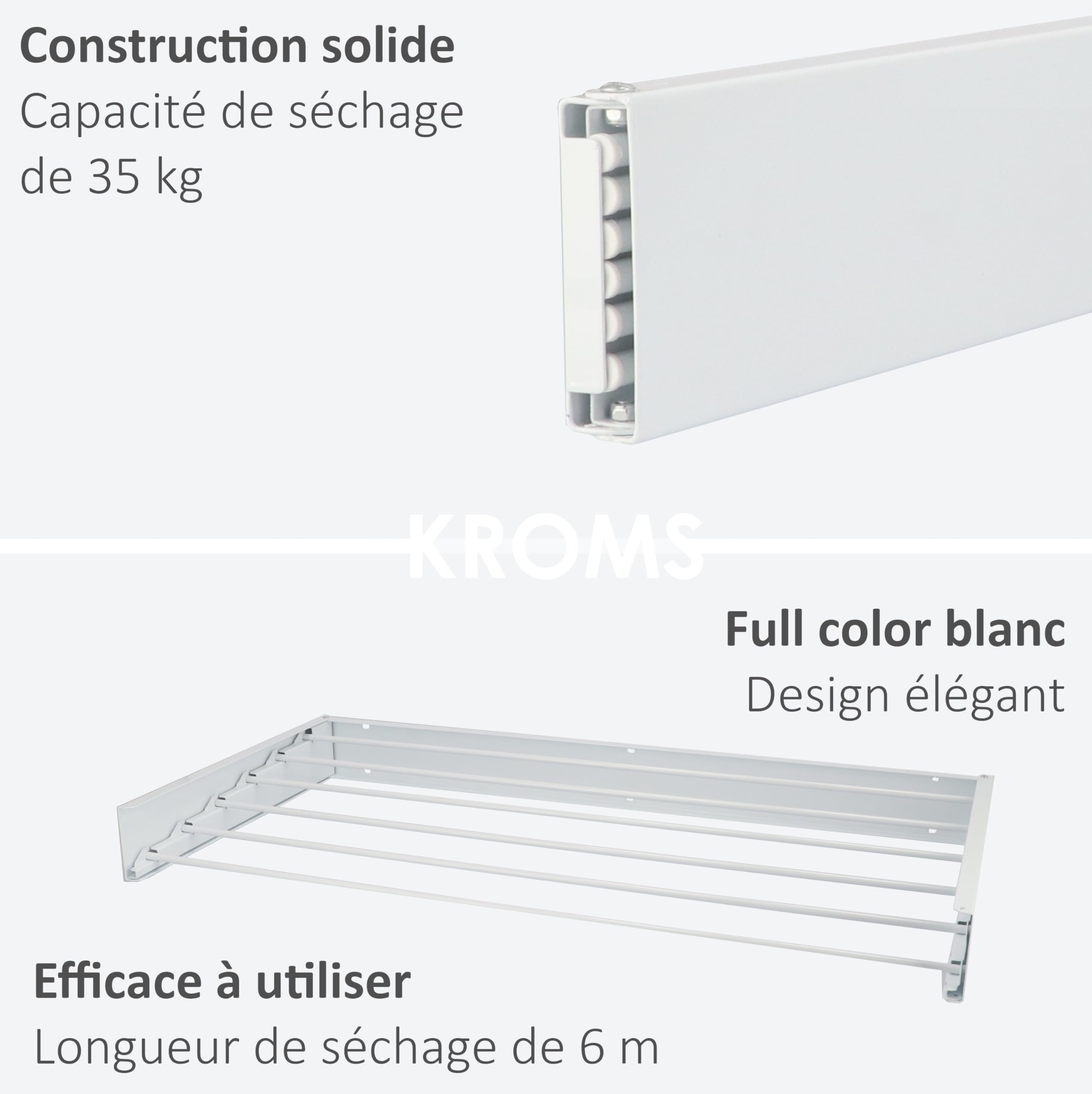 Etendoir Mural XL Entièrement Blanc 100cm - Aluminium Thermolaqué - Longueur de Séchage de 6 Mètres - Etendoir Mural Rabattable - Etendoir Linge Interieur Pliable - Sechoir a Linge Pliable