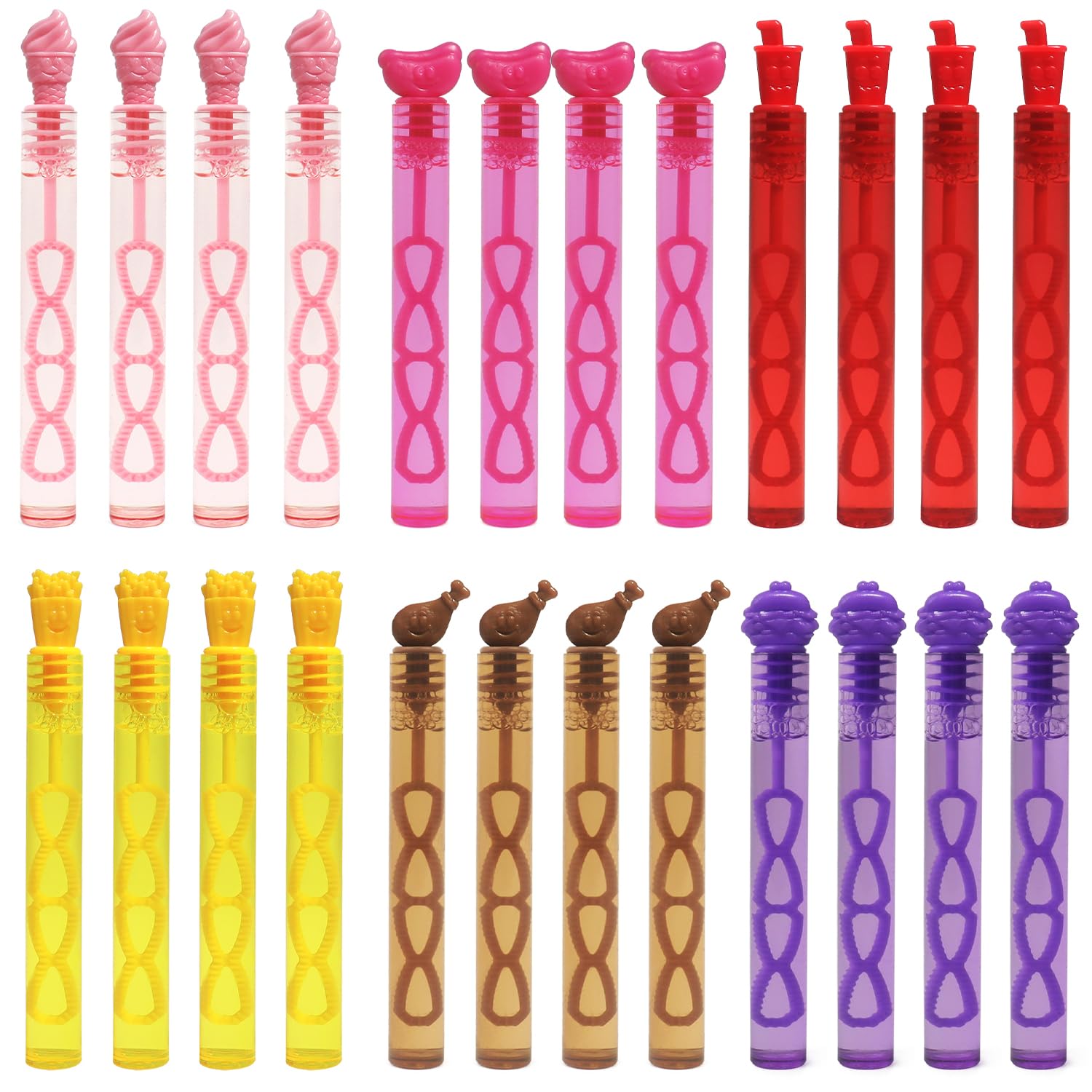 24 Pack Bubble Wands, Soda Burger Ice Cream Chips Mini Bubble Wands for Party Favors, Fast Food Theme Toys for Boys Girls Kids Toddler Adults, Party