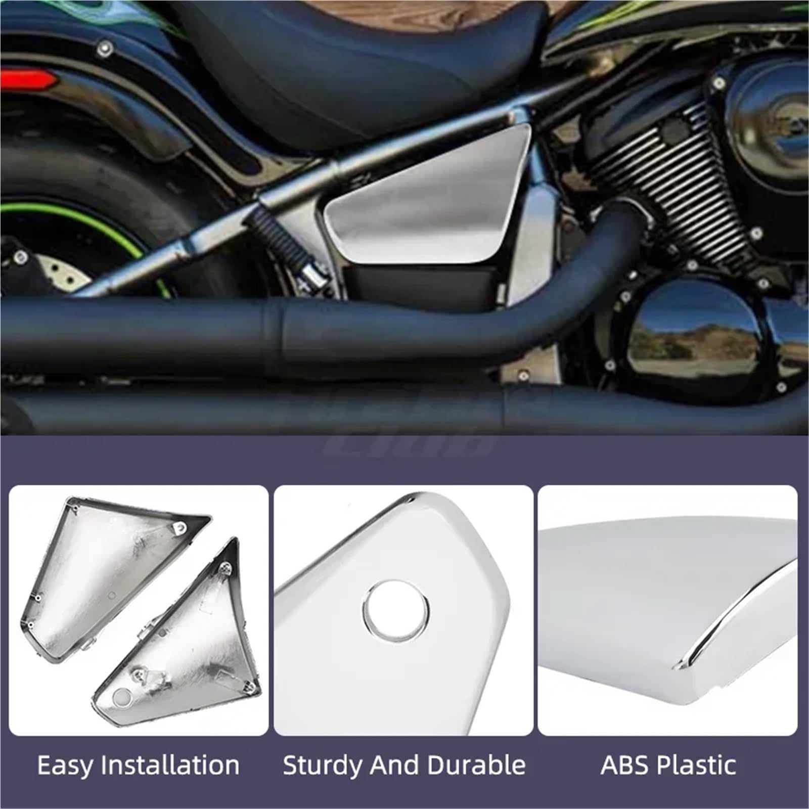 Battery Top Cover Side Battery Cover Chromowane osłony boczne akumulatora motocyklowego, osłona ramy, pasujące do Kawasaki Vulcan VN900 Classic Custom 2006-2020
