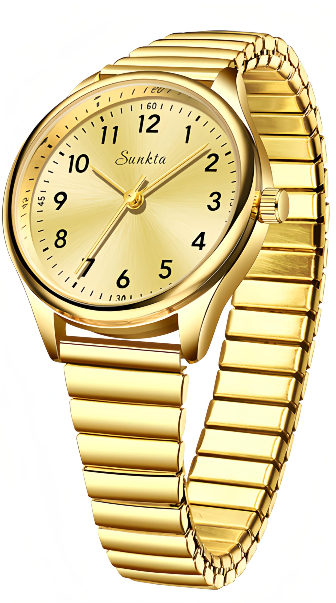 Gosasa Reloj de cuarzo fácil de leer para personas mayores, números grandes, calendario, resistencia al agua hasta 30 m, luminoso, reloj de pulsera de acero inoxidable para mujer y hombre