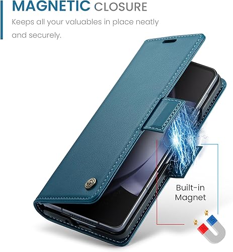 Miniatura 4 de Funda tipo cartera para Samsung Galaxy Z Fold 5 5G, bloqueo RFID Funda magnética de cuero con tarjetero y soporte, funda protectora duradera a