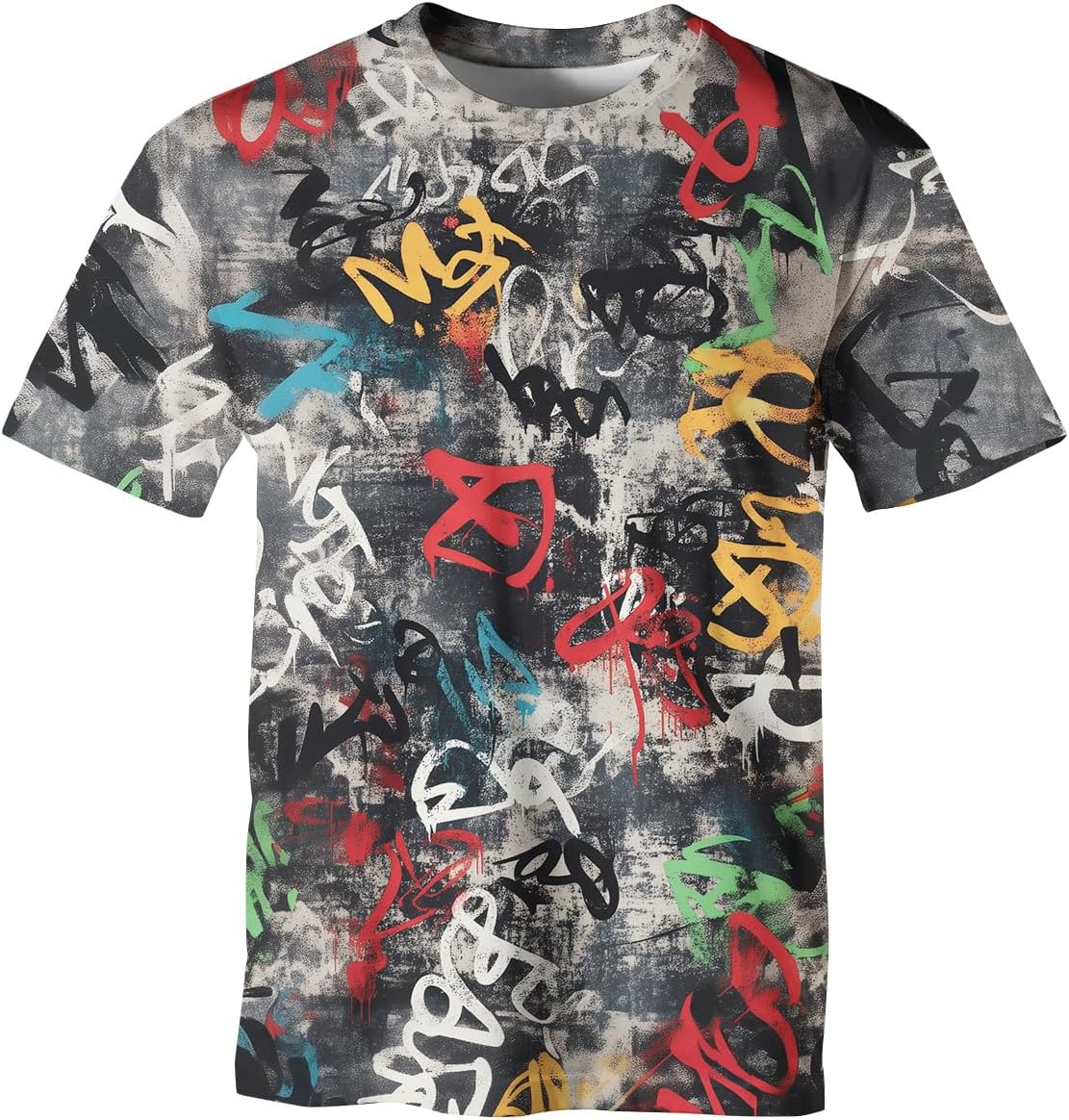 Mens Casual Graffiti Print T-Shirt Short Sleeve Hip Hop T-Shirts
