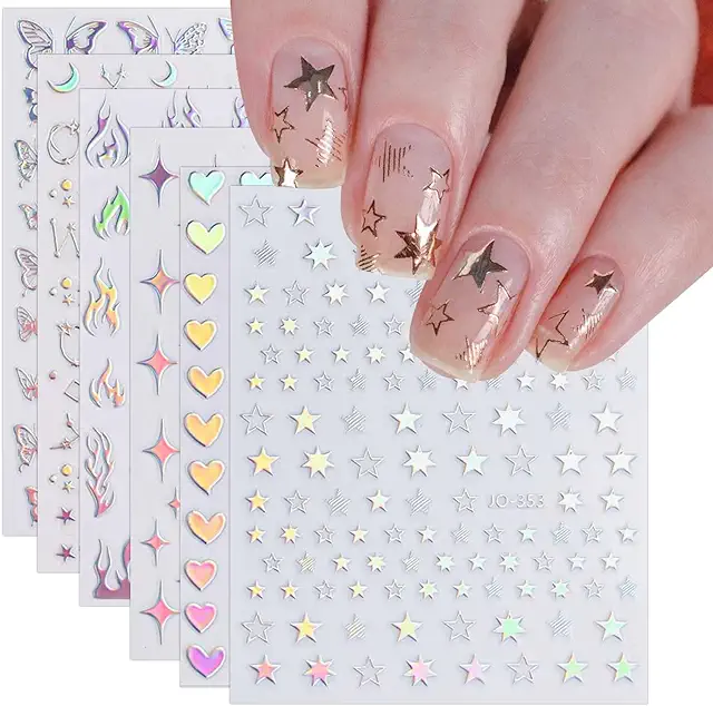 JMEOWIO Aurora Holographic Nail Stickers - 9 Sheets Self-Adhesive Nail Art Designs