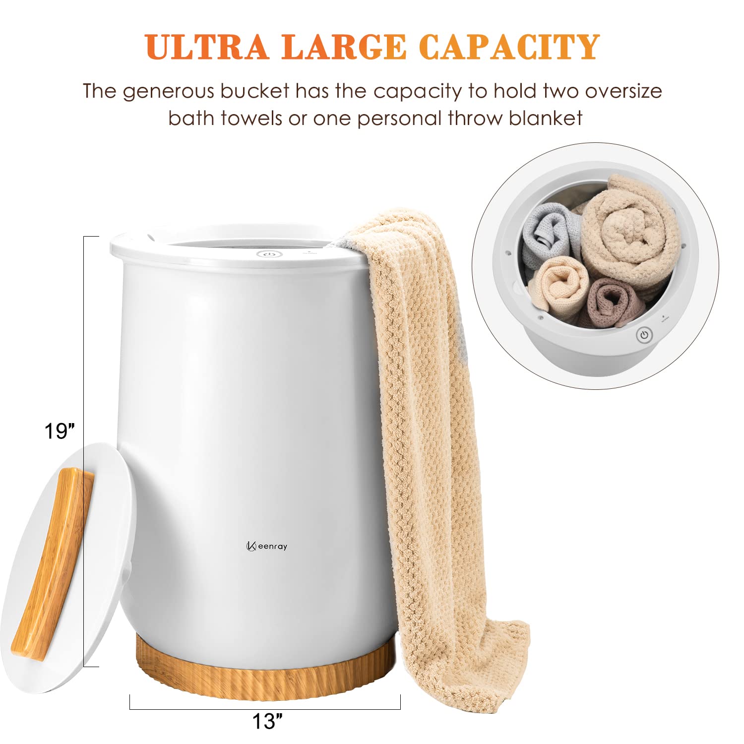 Keenray Bucket Style Towel Warmers, Luxury Bucket Towel Warmer, Large Towel Warmer for Bathroom, Auto Shut Off, Fits Up to Two 40"X70" Oversized Towels, Bathrobes, Blankets, PJ’s and More, Gray, CL1