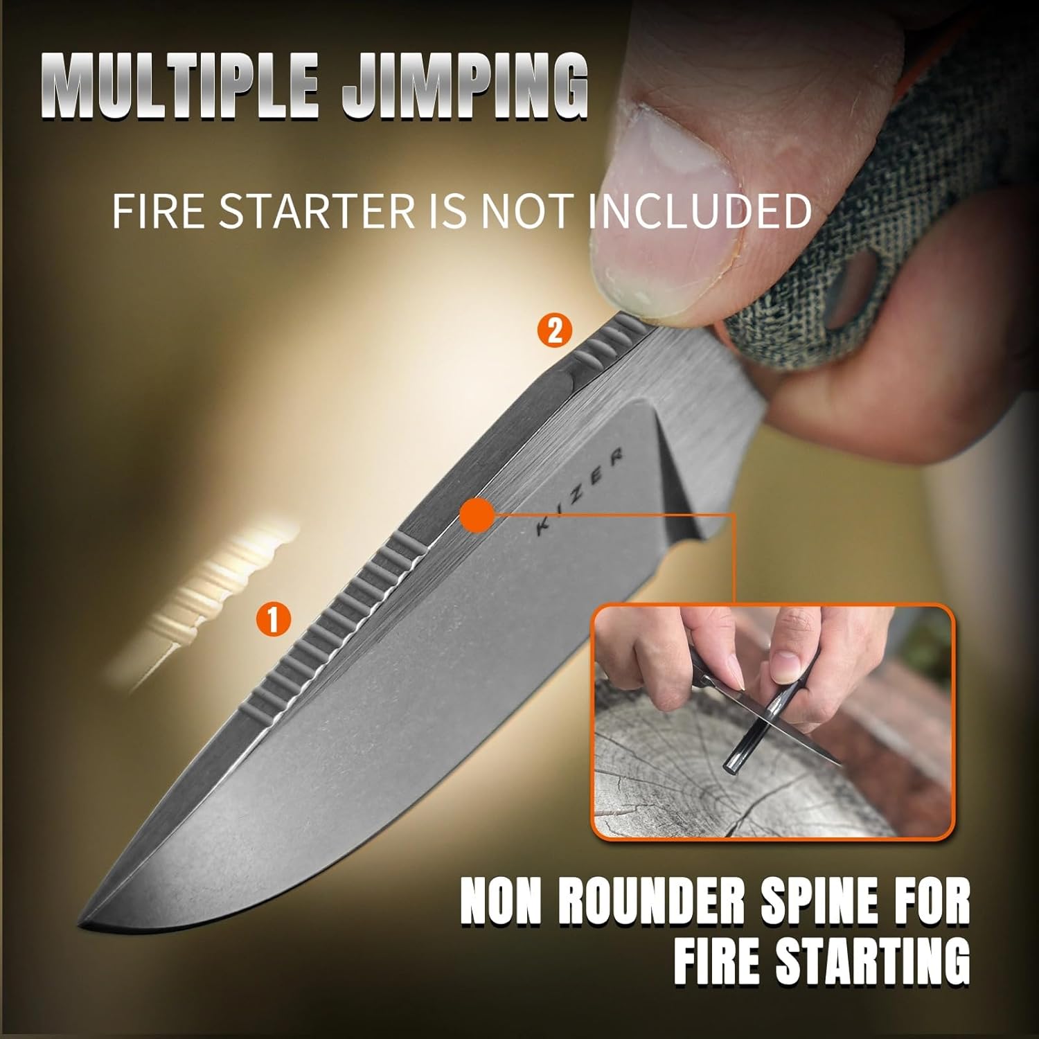 Kizer Hare Fixed Blade Knife with Sheath, 3.14" Nitro V Blade EDC Hunting Knife with Black Micarta and Orange G10 Handle, Small Bushcraft Neck Knives, Camping Knives for Men Women, 1077A2