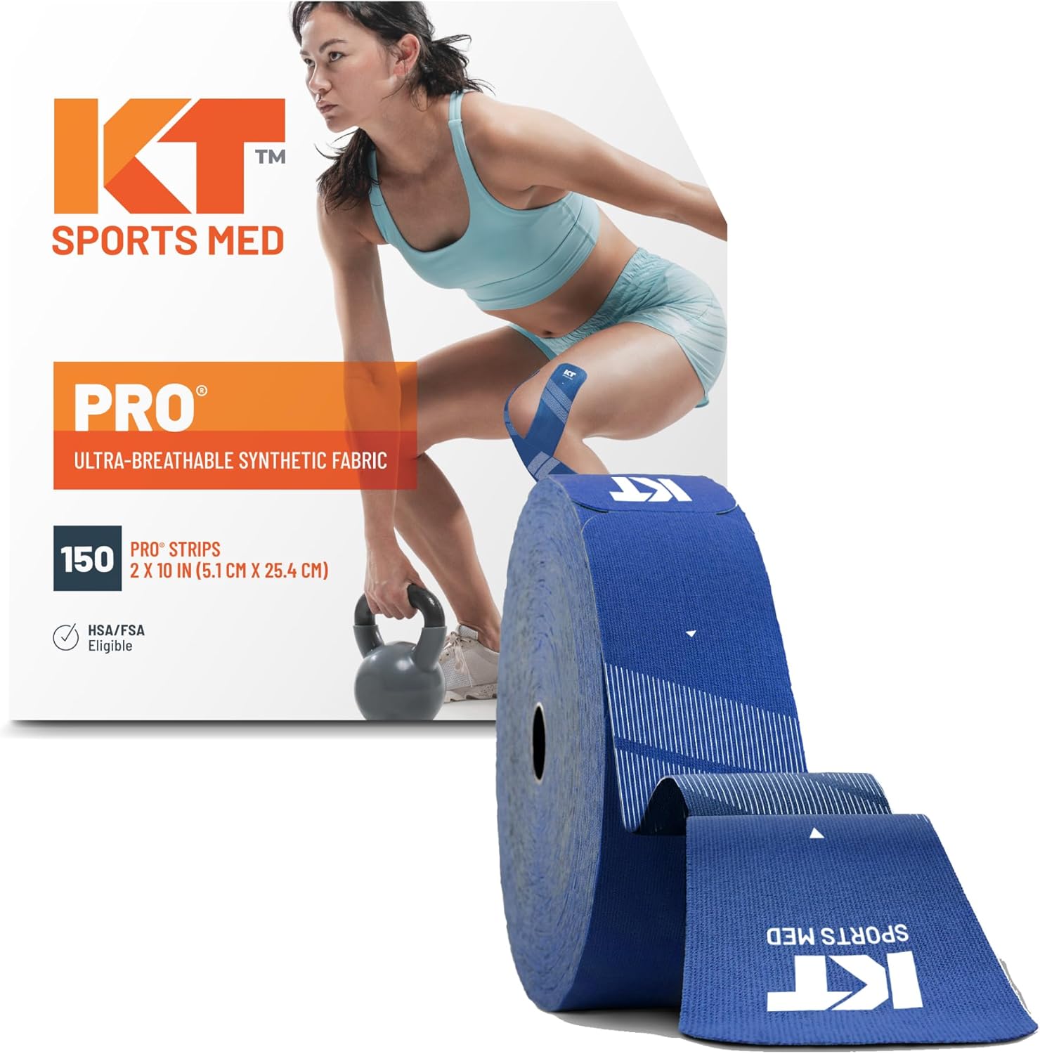 KT Tape, PRO Synthetic Elastic Kinesiology Athletic Tape, 150 Count, 10” Precut Strips