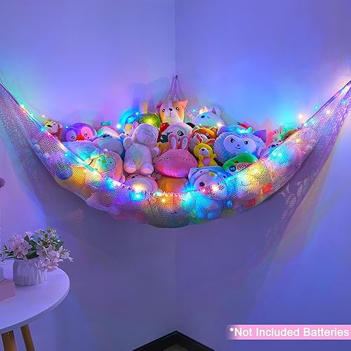 Miniatura 3 de Beinou Red de animales de peluche o hamaca para niños, organizador de almacenamiento de juguetes de malla colgante, soporte de esquina para niñas,